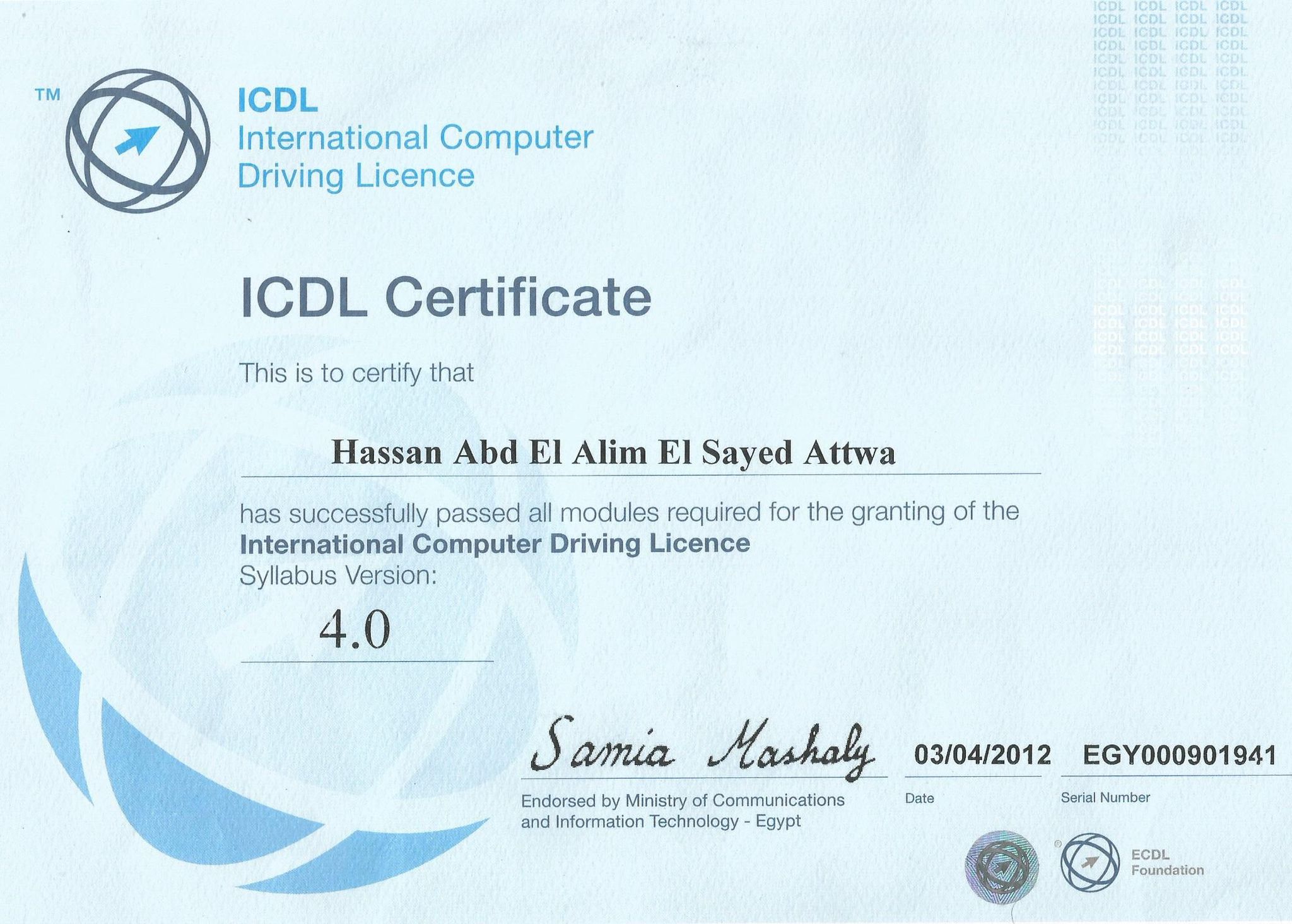 ICDL Certificate